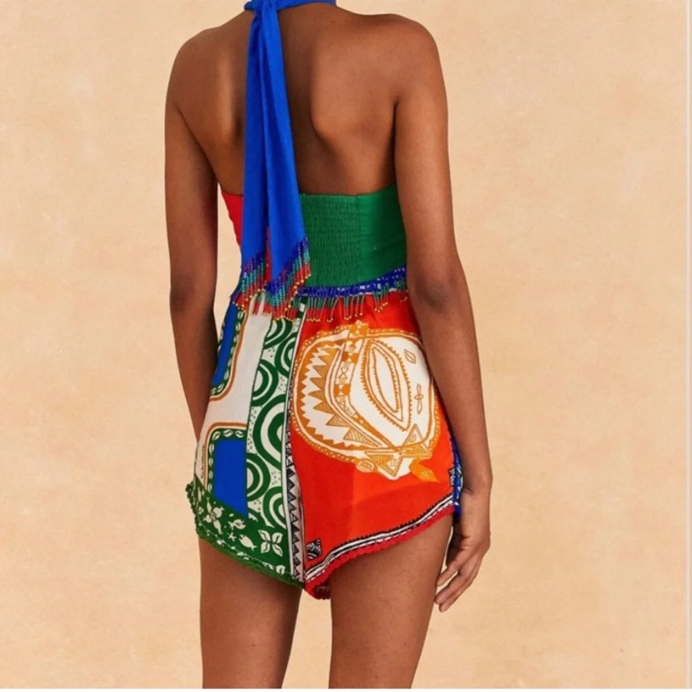 FARM RIO Satin Pitta Shorts Off-white Colorful Bohemian Beachy Resort Wear Sz XS - Picture 2 of 16